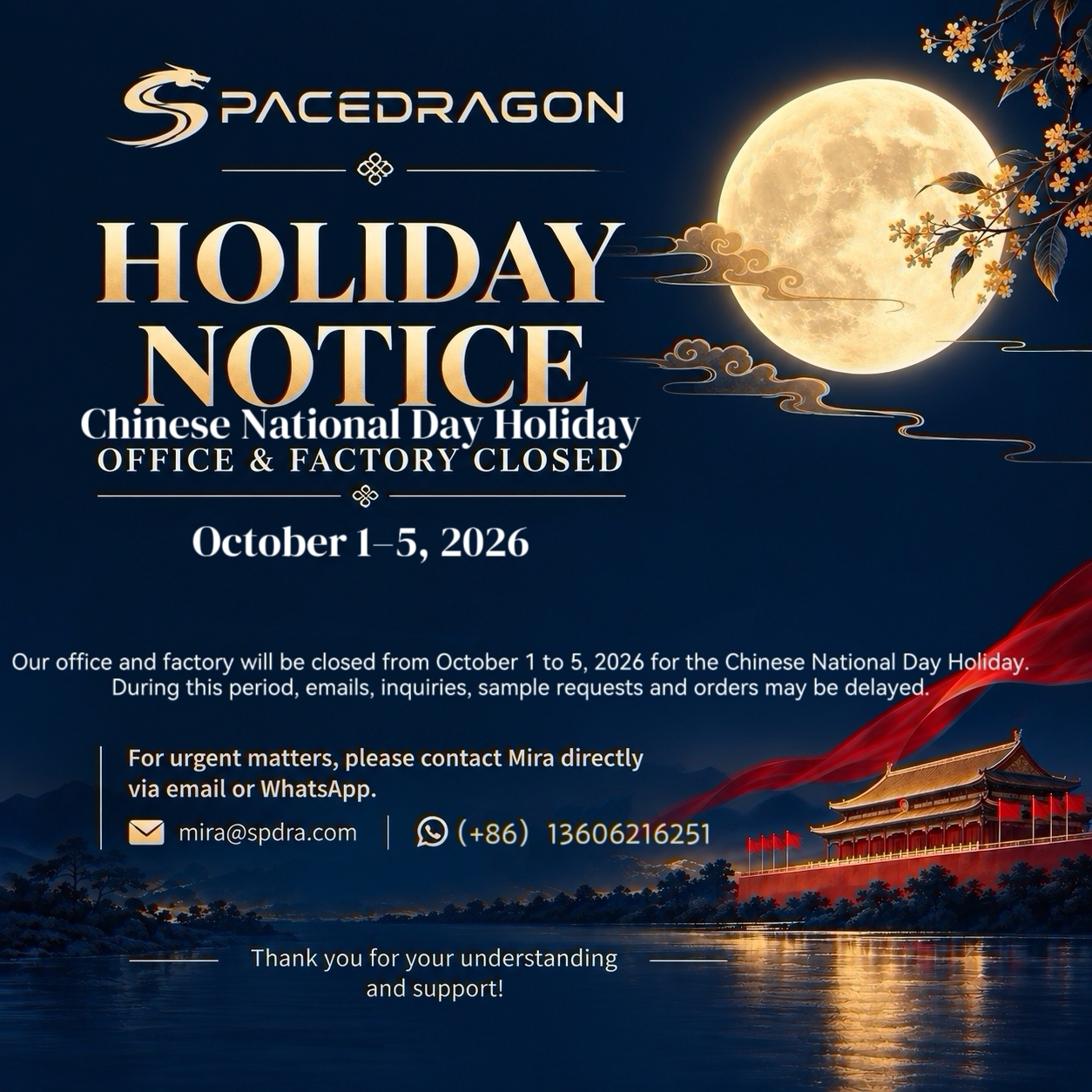 Chinese National Day Holiday Notice 2026