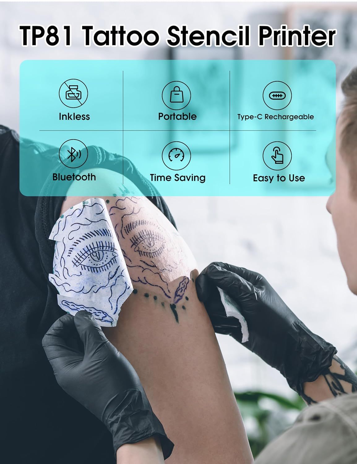 Phomemo TP81 (Upgraded) Wireless Tattoo Stencil Printer, Thermal Tattoo Printer with 10pcs Transfer Paper, Tattoo Printer for Tattoo Artists & Beginners, Compatible with Tablet,Smartphone & PC