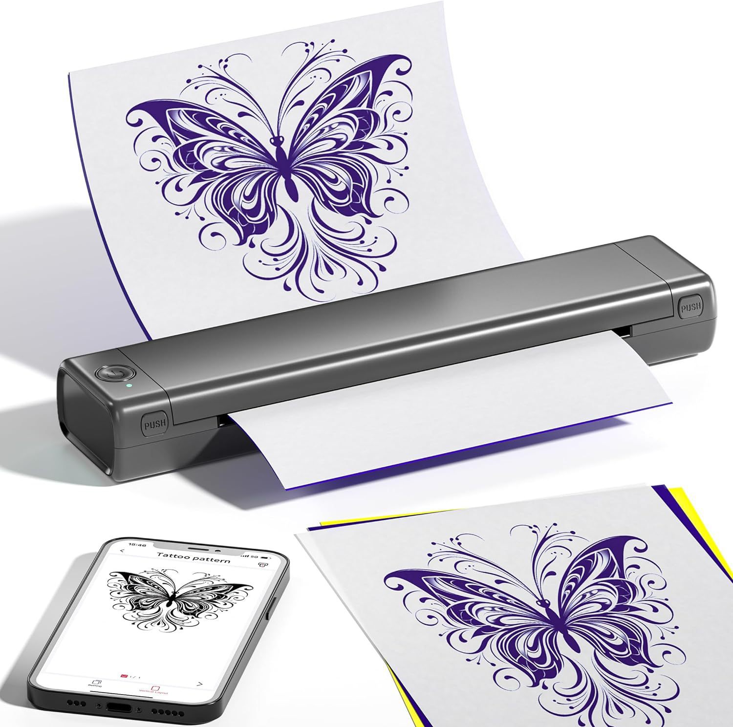 Phomemo M08F Bluetooth Tattoo Stencil Printer with 10pcs Tattoo Transfer Paper, Portable Wireless Stencil Printer for Tattooing, Compatible with Smartphone & PC, Grey