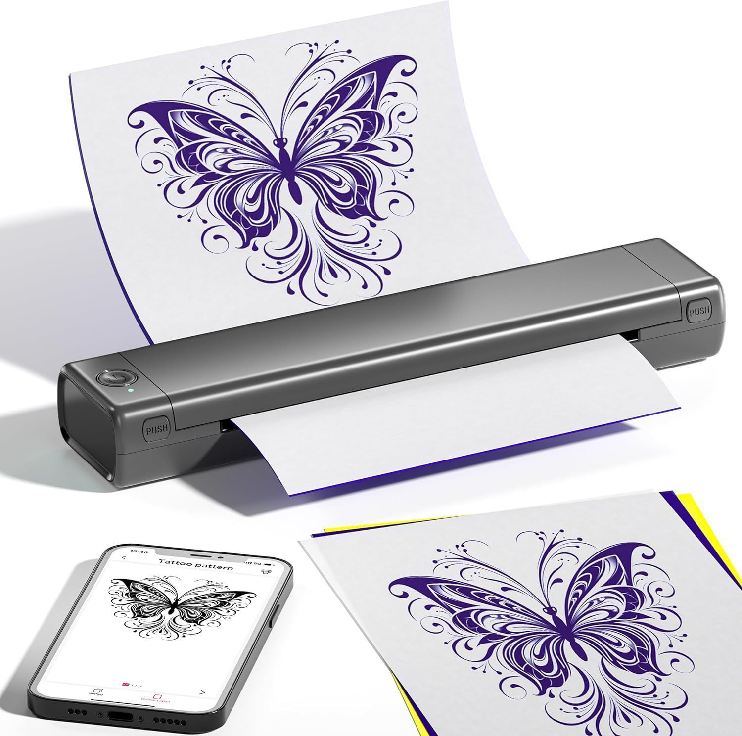 Phomemo M08F Bluetooth Tattoo Stencil Printer with 10pcs Tattoo Transfer Paper, Portable Wireless Stencil Printer for Tattooing, Compatible with Smartphone & PC, Grey
