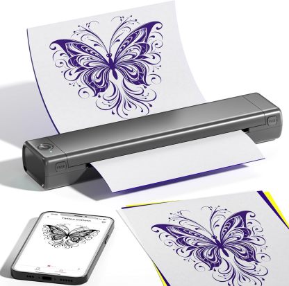 Phomemo M08F Bluetooth Tattoo Stencil Printer with 10pcs Tattoo Transfer Paper, Portable Wireless Stencil Printer for Tattooing, Compatible with Smartphone & PC, Grey