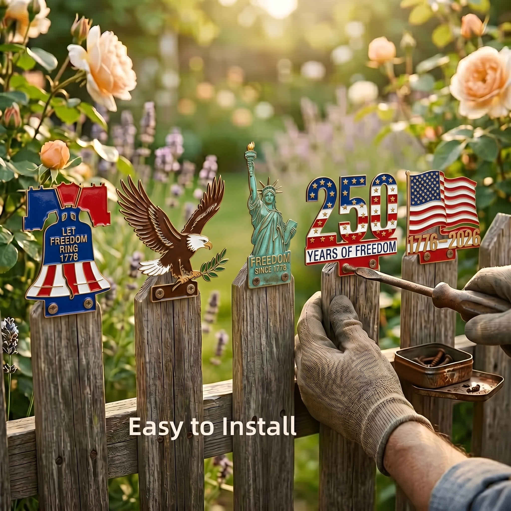 ✨ 250 Years of Freedom Fence Decor Set (1776–2026 Patriotic Garden Edition)
