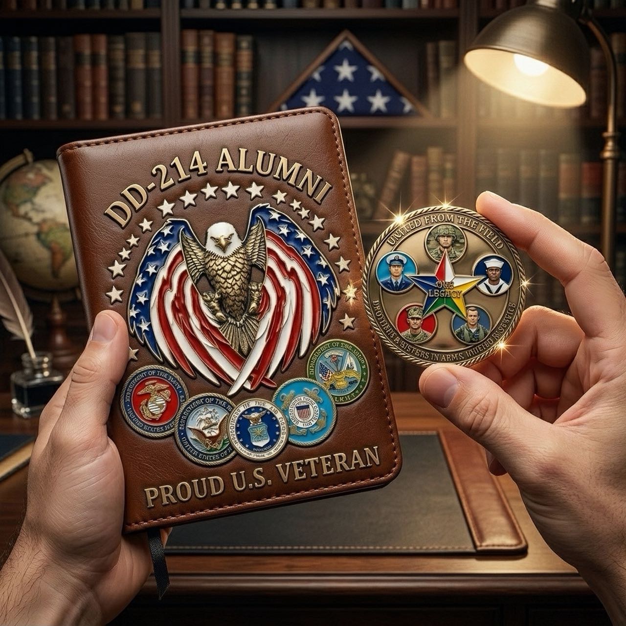 DD-214 Veteran Legacy Leather Journal Set (Free Commemorative Coin)