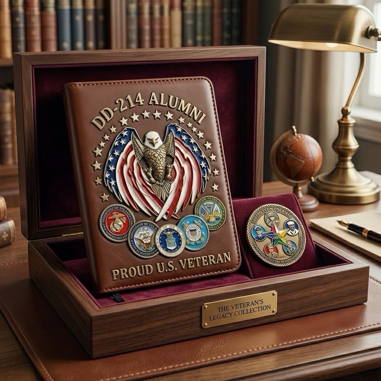 DD-214 Veteran Legacy Leather Journal Set (Free Commemorative Coin)