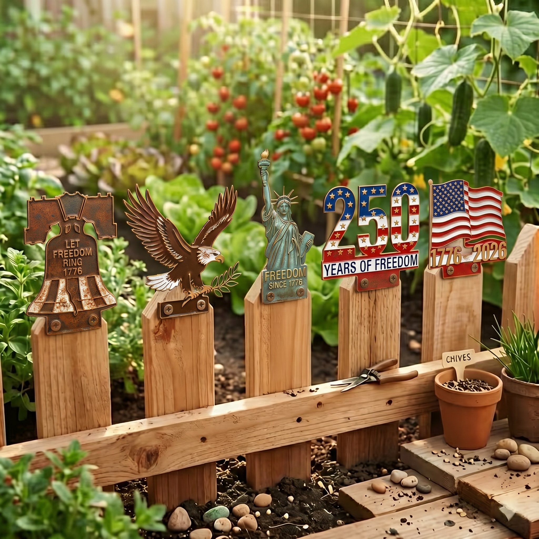 ✨ 250 Years of Freedom Fence Decor Set (1776–2026 Patriotic Garden Edition)
