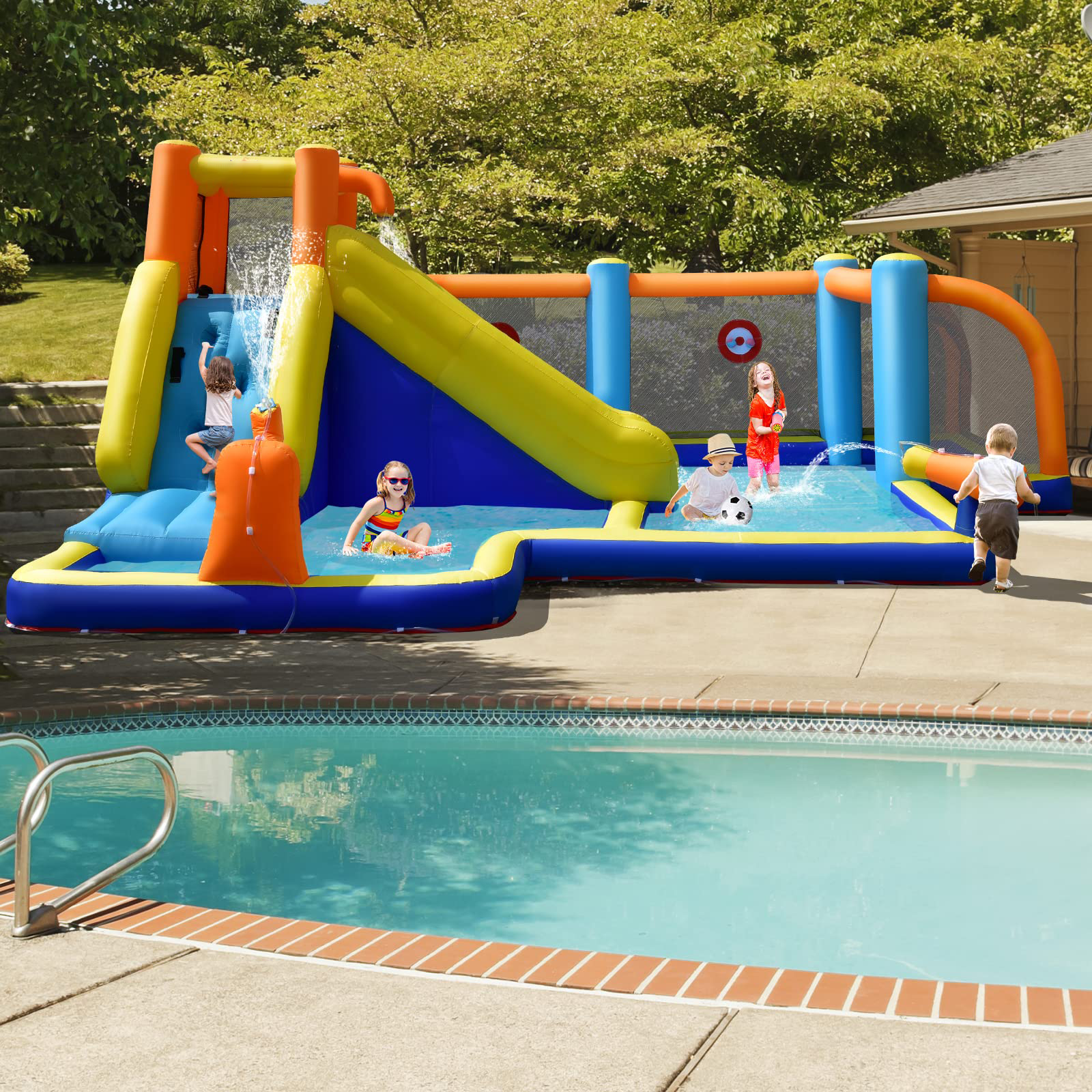 🏖️ inflatable water slides, giant water slide parks for kids and adults backyard party favors.