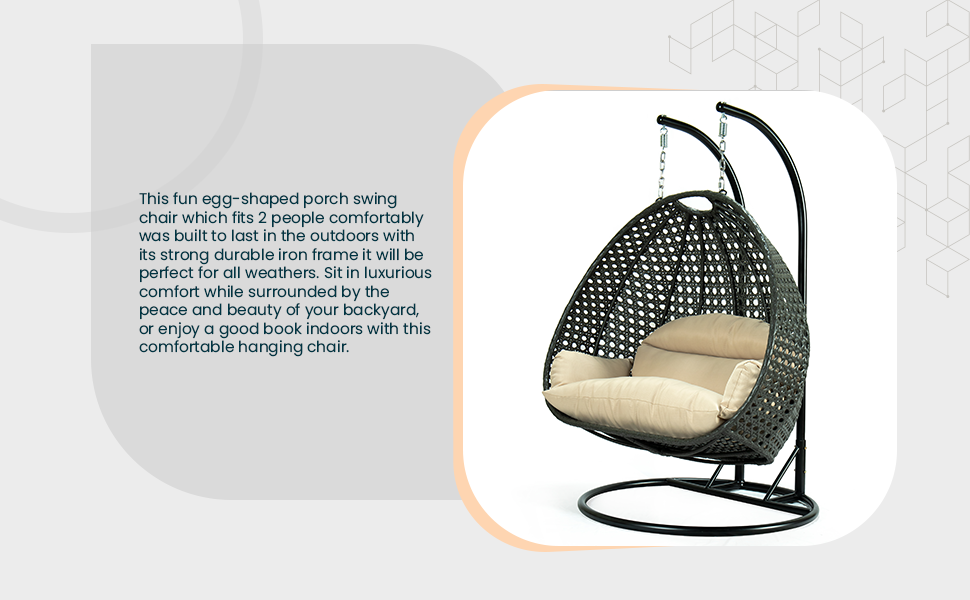 LeisureMod Charcoal Wicker Hanging 2 person Egg Swing Chair