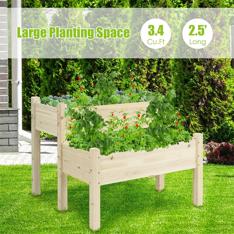 2-Level Wooden Raised Garden Bed Elevated Planter Box with Legs