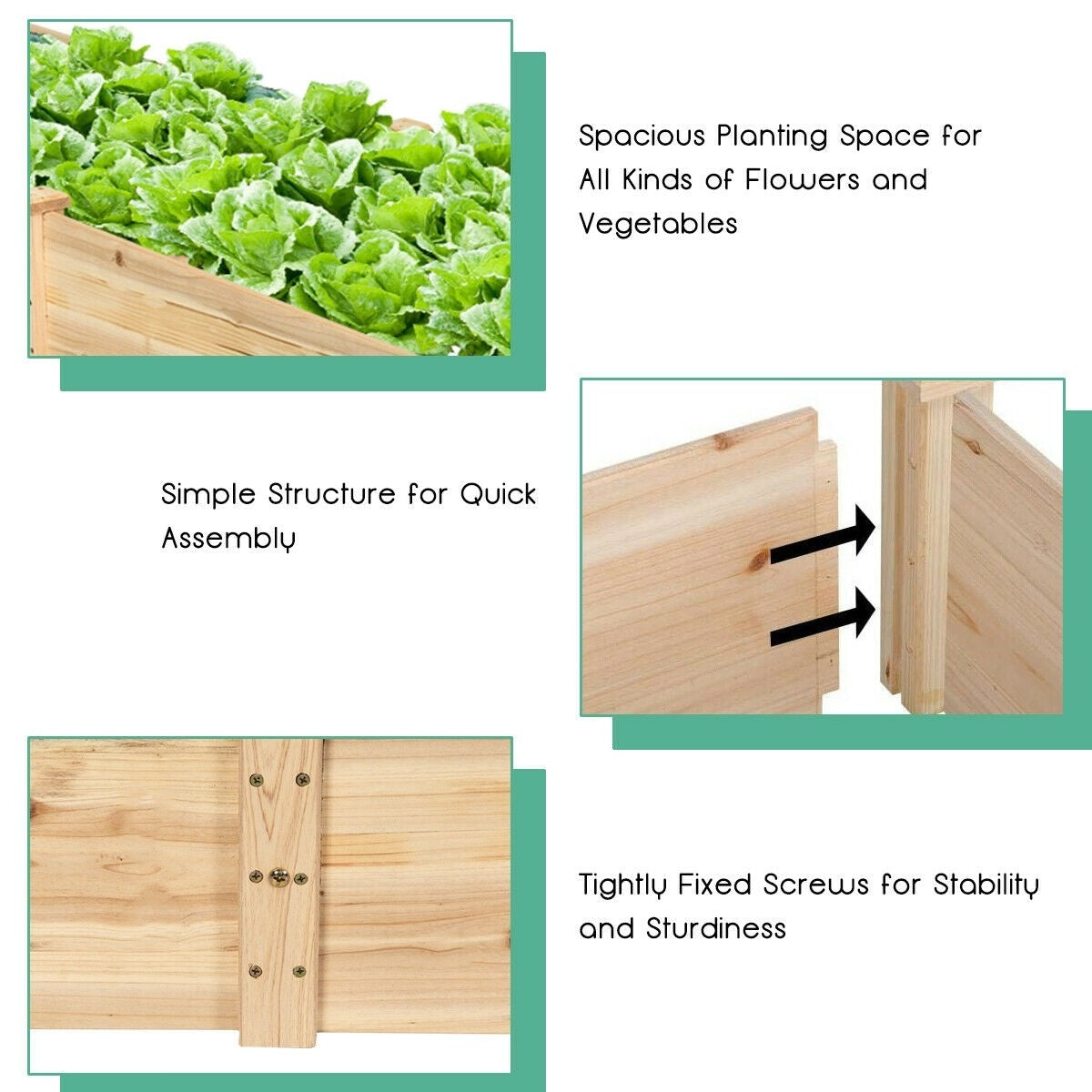 8ft x 2ft Wooden Raised Garden Bed Vegetable Planter Box Kit