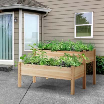 2-Tier Raised Garden Bed Elevated Wooden Planter Box, Wood
