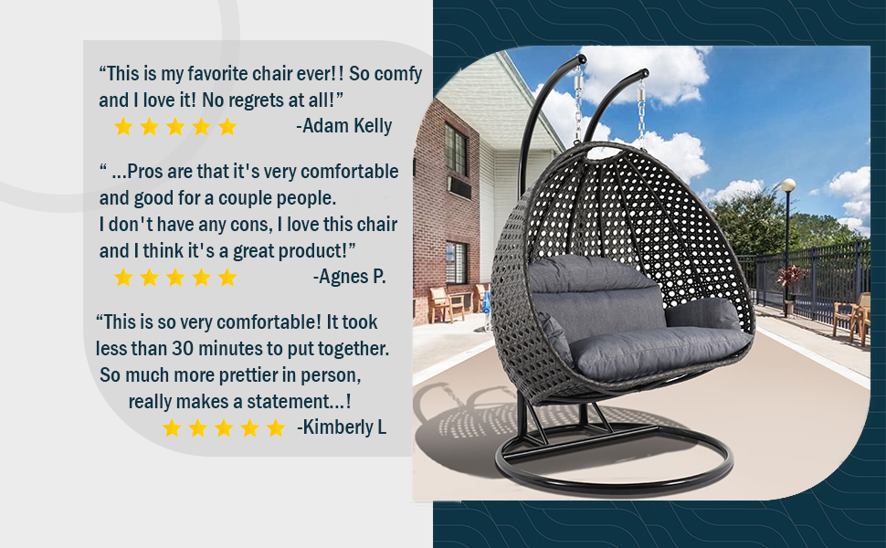 LeisureMod Charcoal Wicker Hanging 2 person Egg Swing Chair