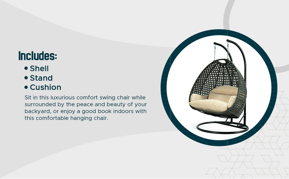 LeisureMod Charcoal Wicker Hanging 2 person Egg Swing Chair