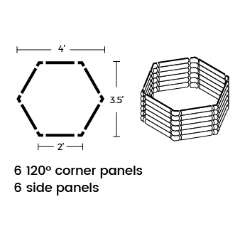 Assembly illustrations of 17" tall 3.5x4 hexagon raised planters-Vegega