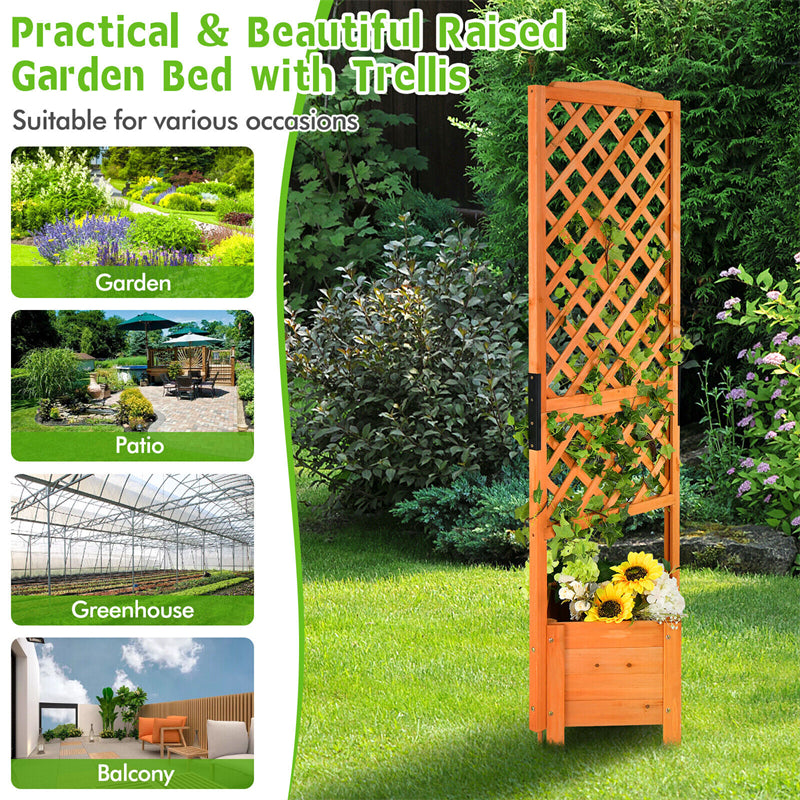 Wooden Raised Garden Bed 71�� High Planter with Trellis for Plant Flower Climbing Pot Hanging