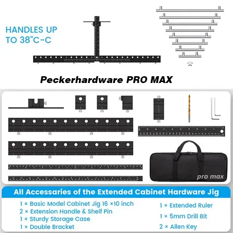 Peckerhardware Pro & Pro Max Cabinet Hardware Jig Adjustable Drill Guide