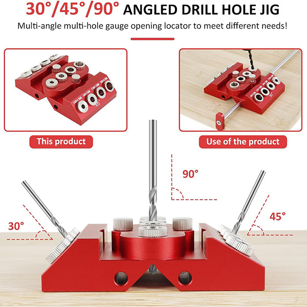 TrekDrill 30 45 90 Degree Angled Drill Guide Jig - 4 Size Hole
