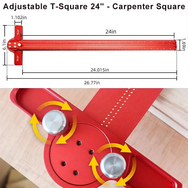 TrekDrill Adjustable T-Square Woodworking Layout Tool