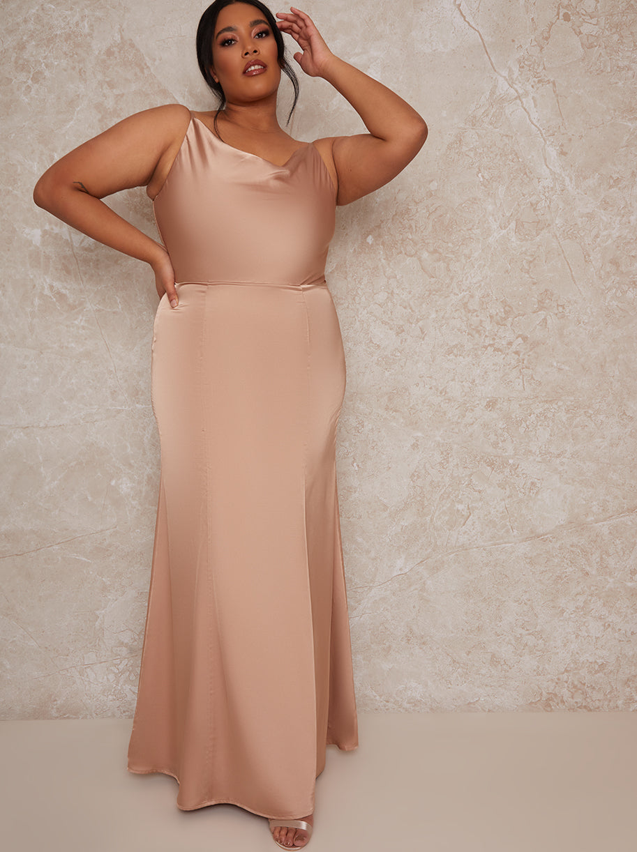 Plus Size Cowl Neck Satin Slip Maxi Dress in Champagne – Chi Chi London