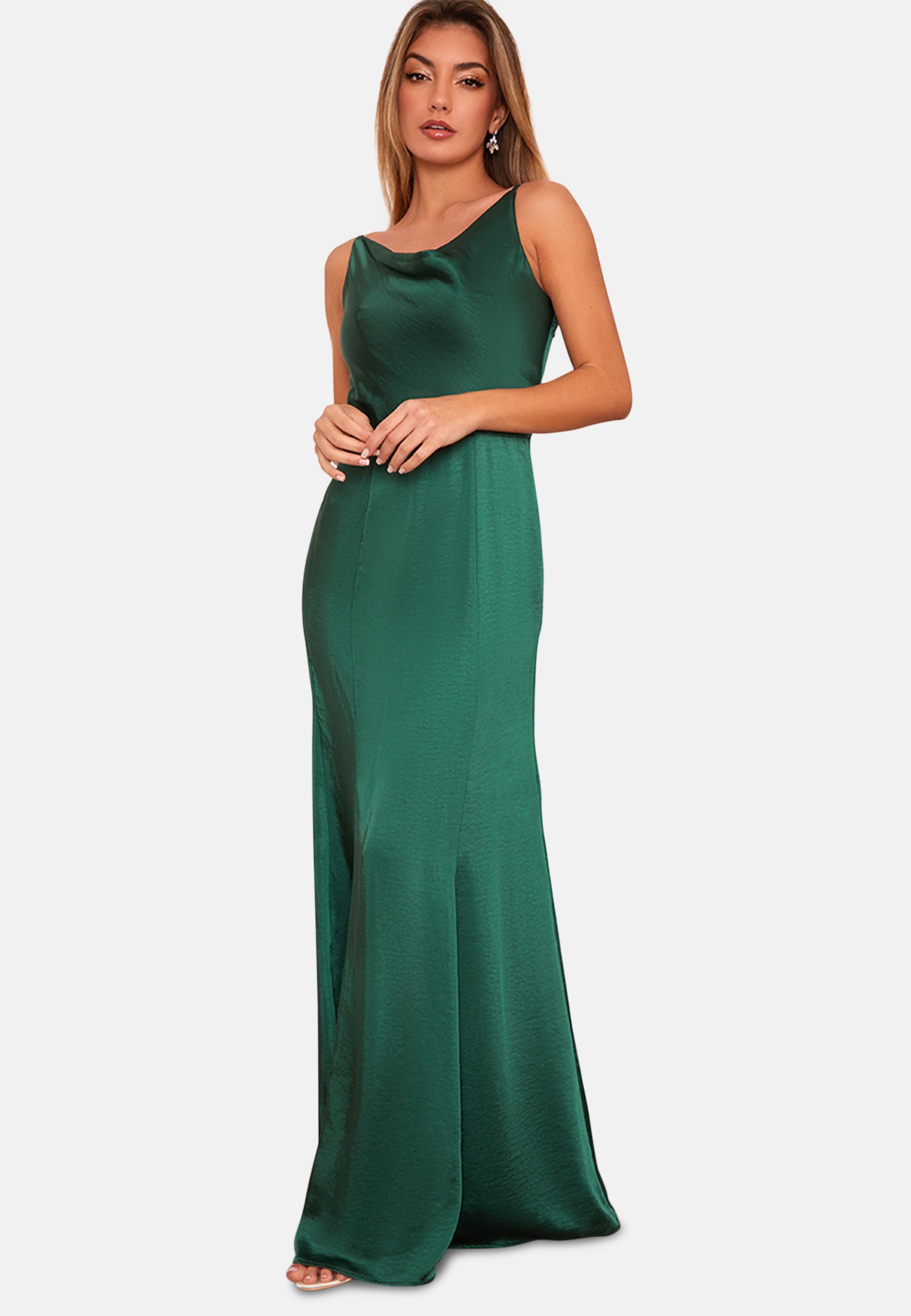 Cowl Neck Satin Slip Maxi Dress in Green