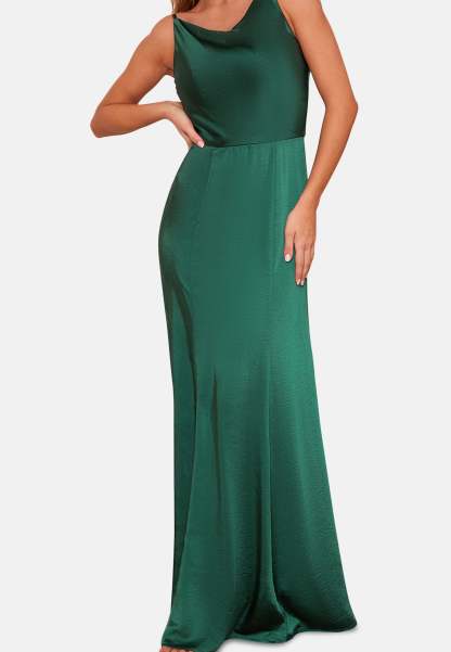 Cowl Neck Satin Slip Maxi Dress in Green Chi Chi London
