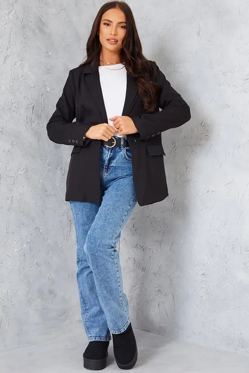 In The Style Longlined Tailored Blazer in Black