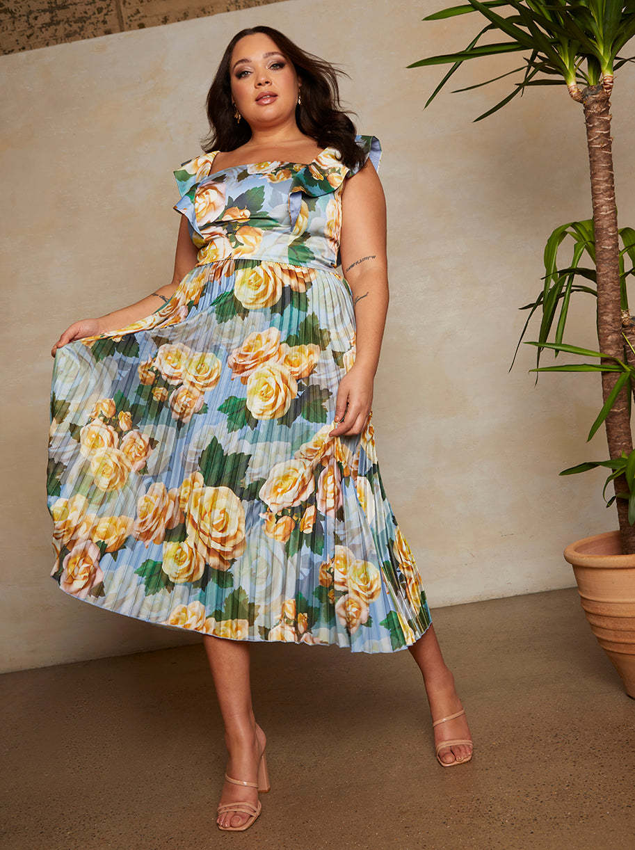 Plus size blue floral dress best sale