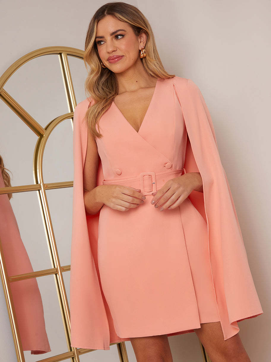Blazer Dress with Cape Detail in Orange