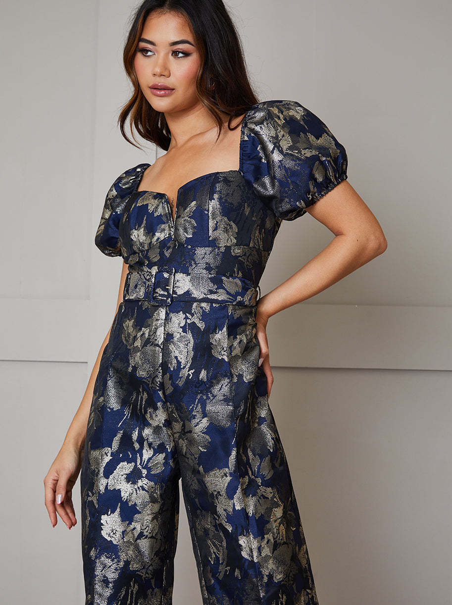 Short Puff Sleeve Ribbed Jumpsuit