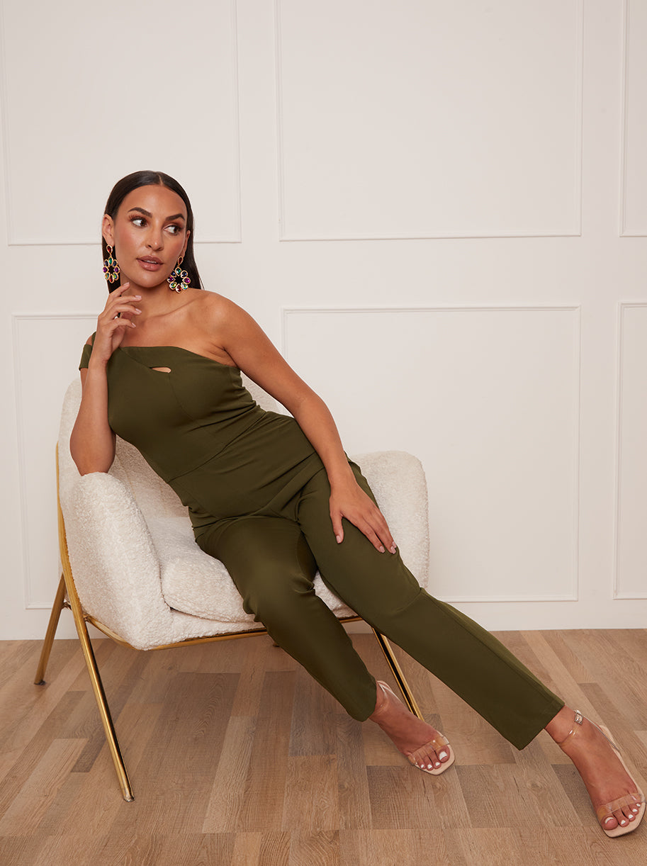 Petite One Shoulder Jumpsuit in Green