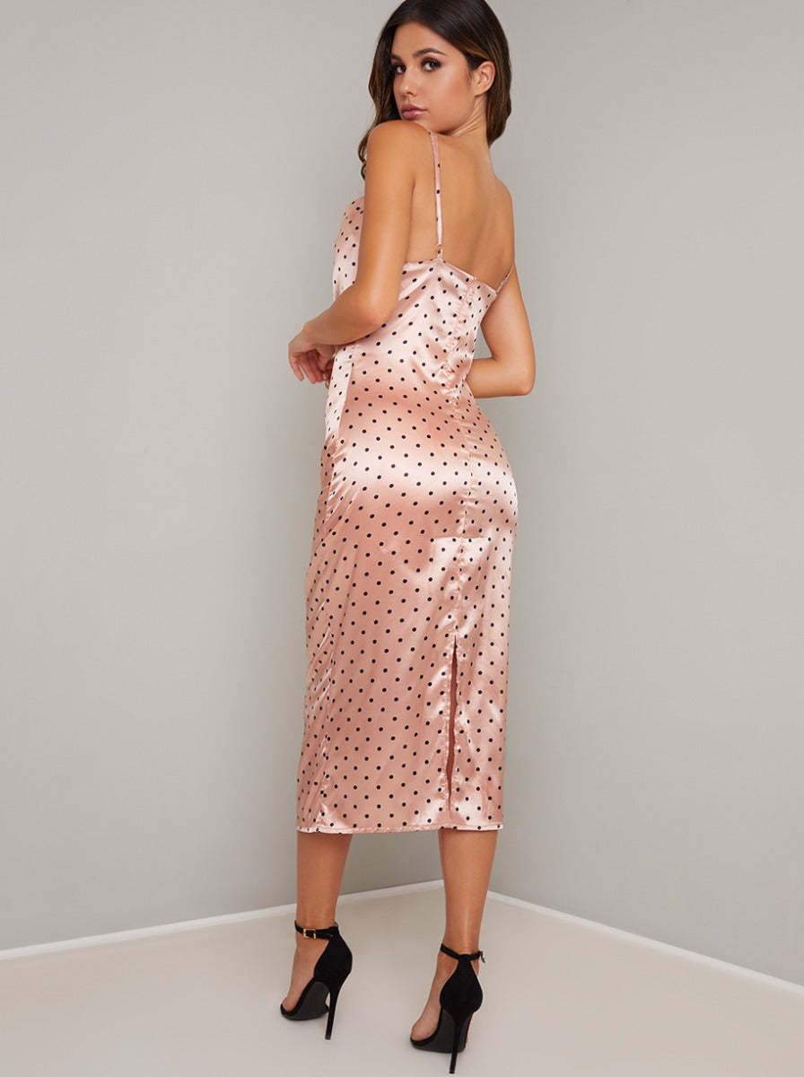 Silky Cami Strap Spot Slip Dress In Pink