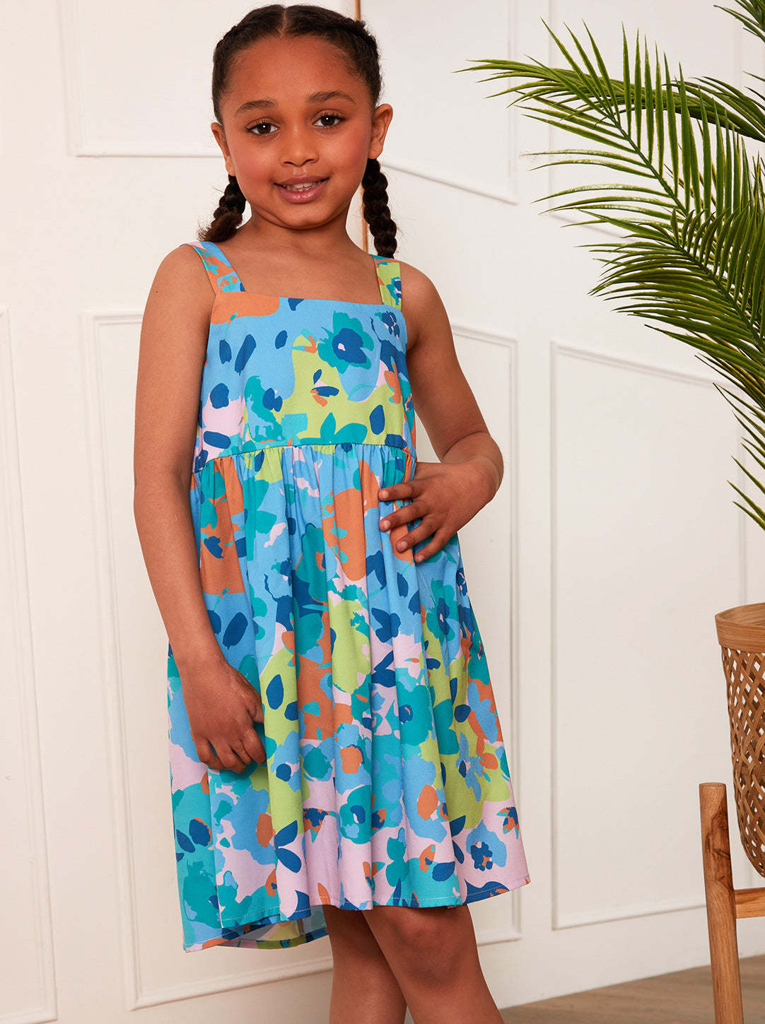 Younger Girls Floral Midi Dress in Blue