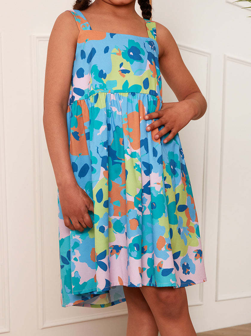Younger Girls Floral Midi Dress in Blue