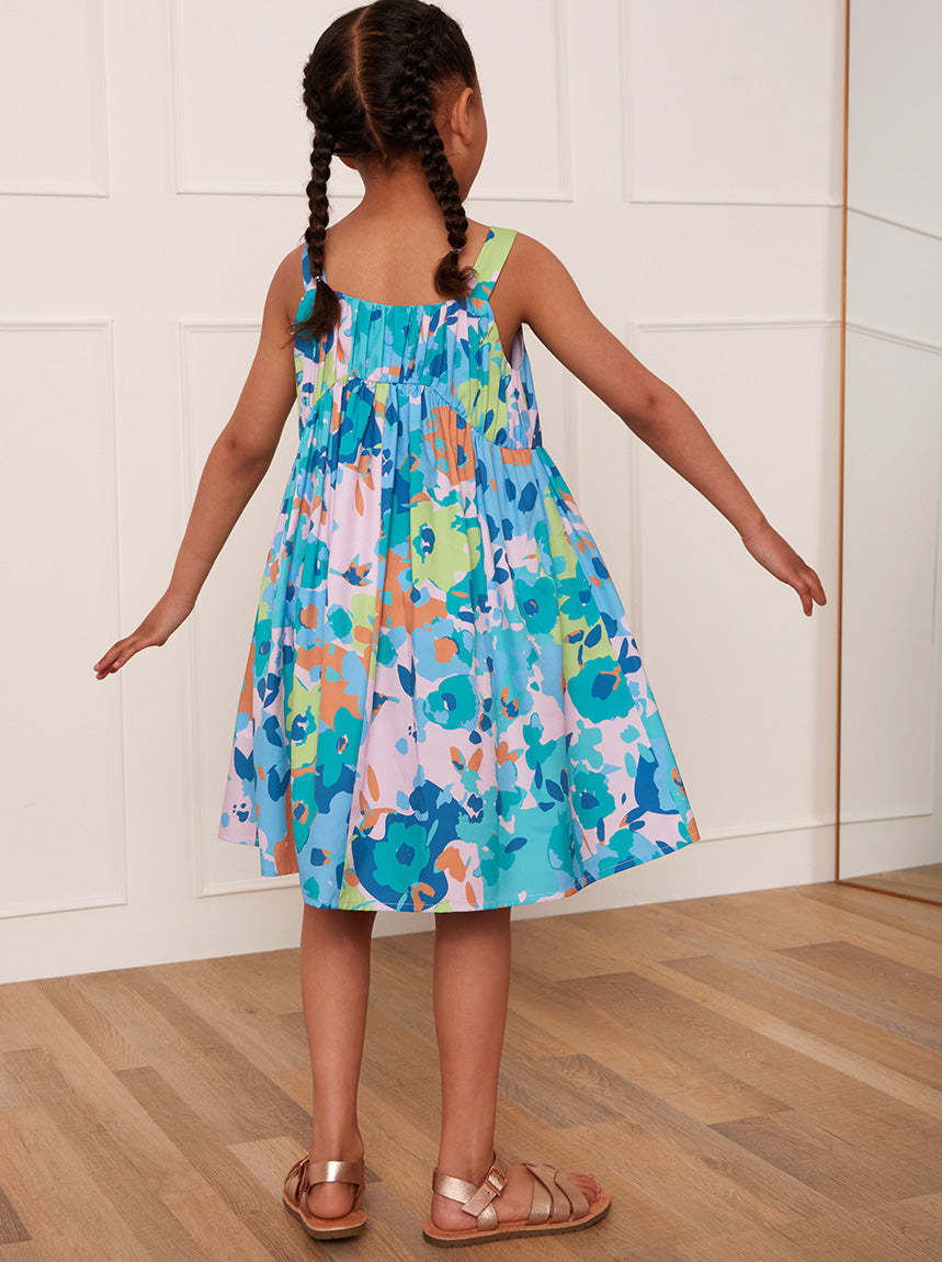 Younger Girls Floral Midi Dress in Blue