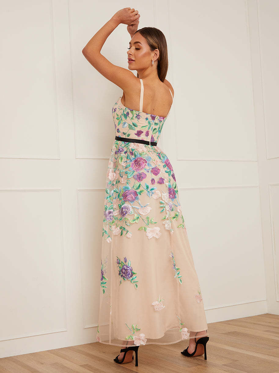 Floral Embroidered Maxi Dress in Cream
