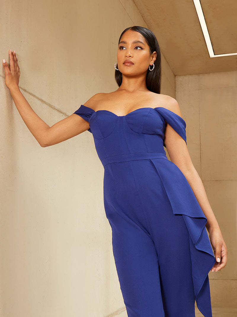 Bardot Style Jumpsuit in Blue