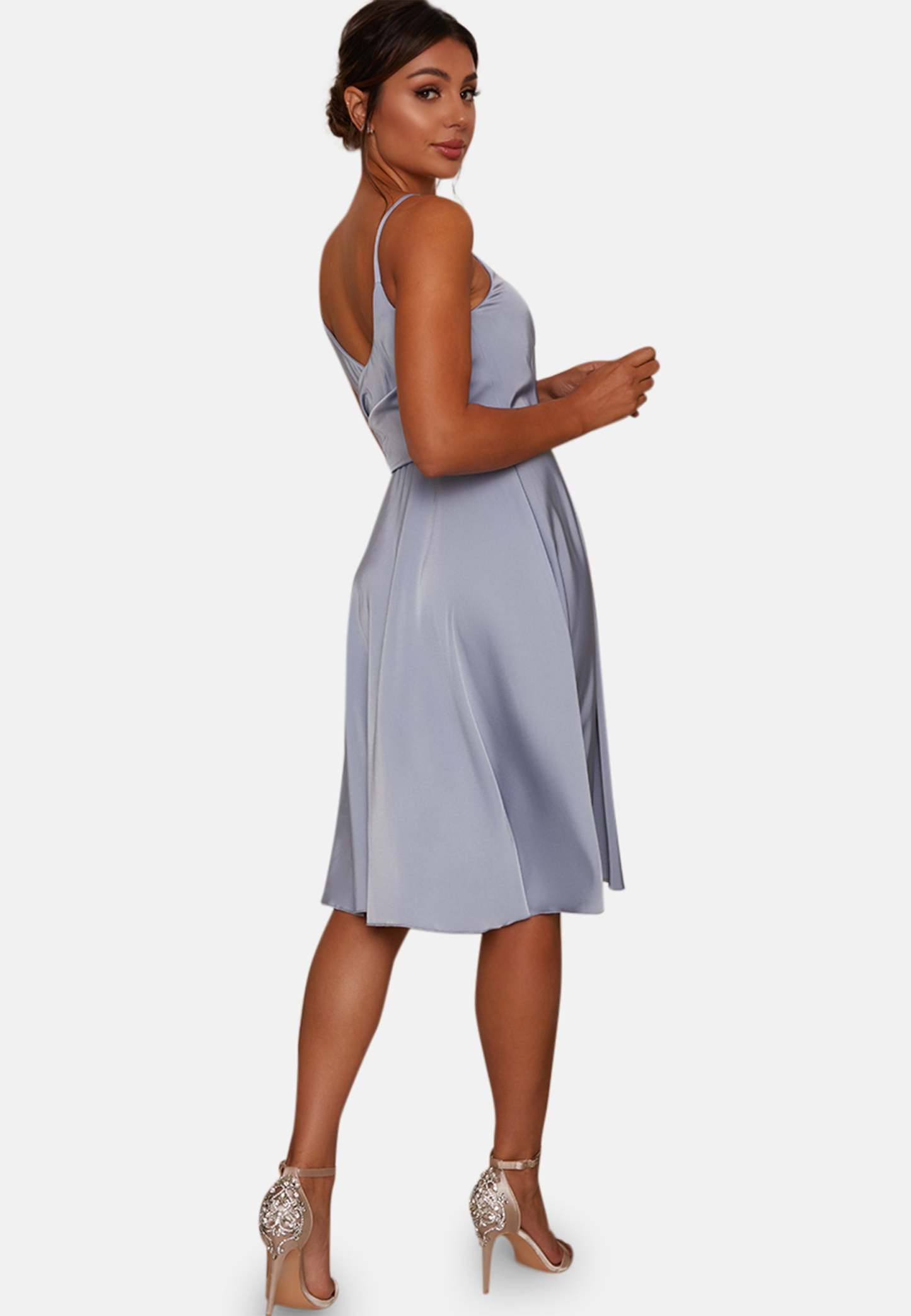 Satin Cami Strap Wrap Midi Dress in Blue Chi Chi London