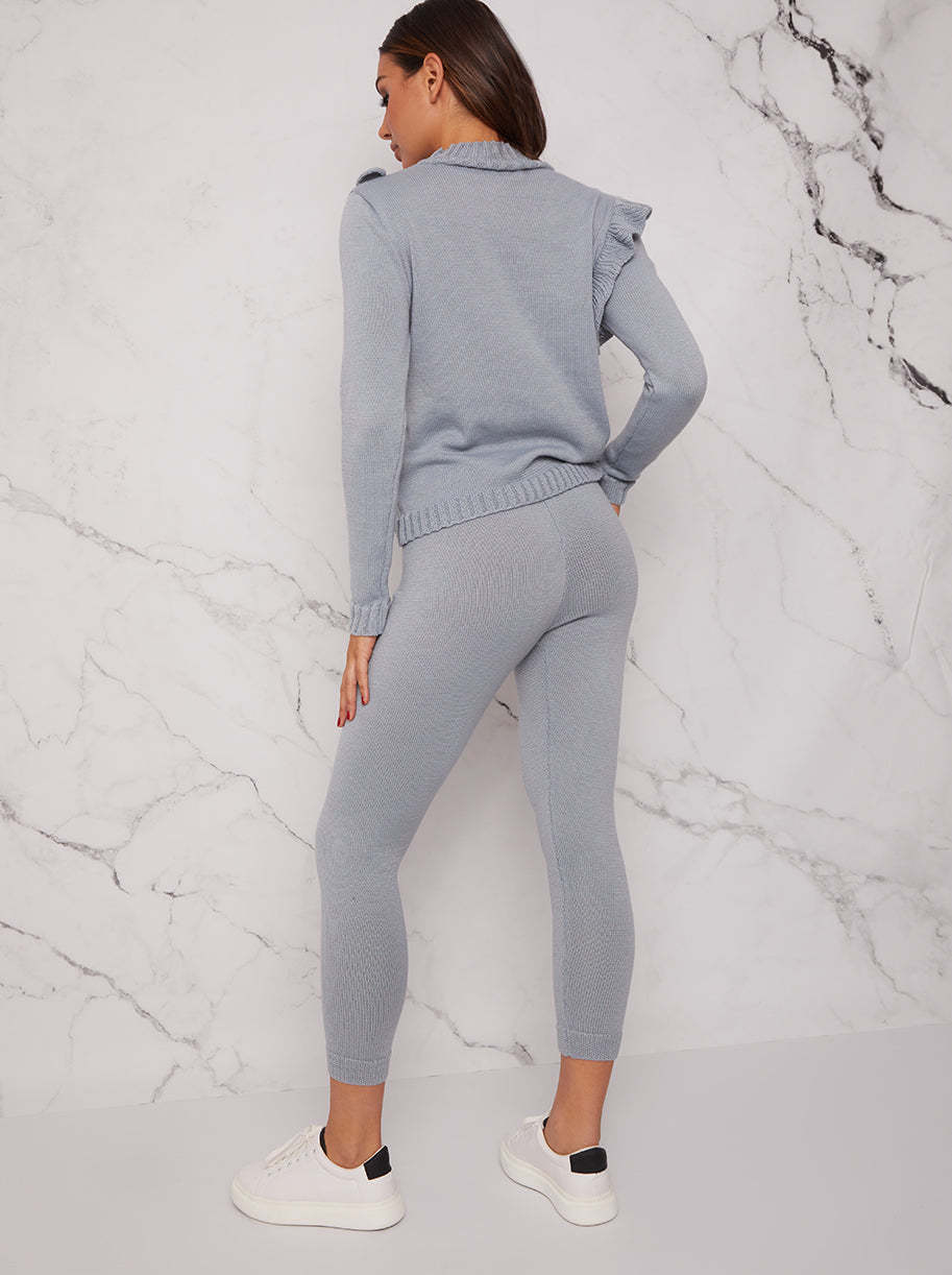 Two-Piece Ruffle Detail Loungewear Set in Blue