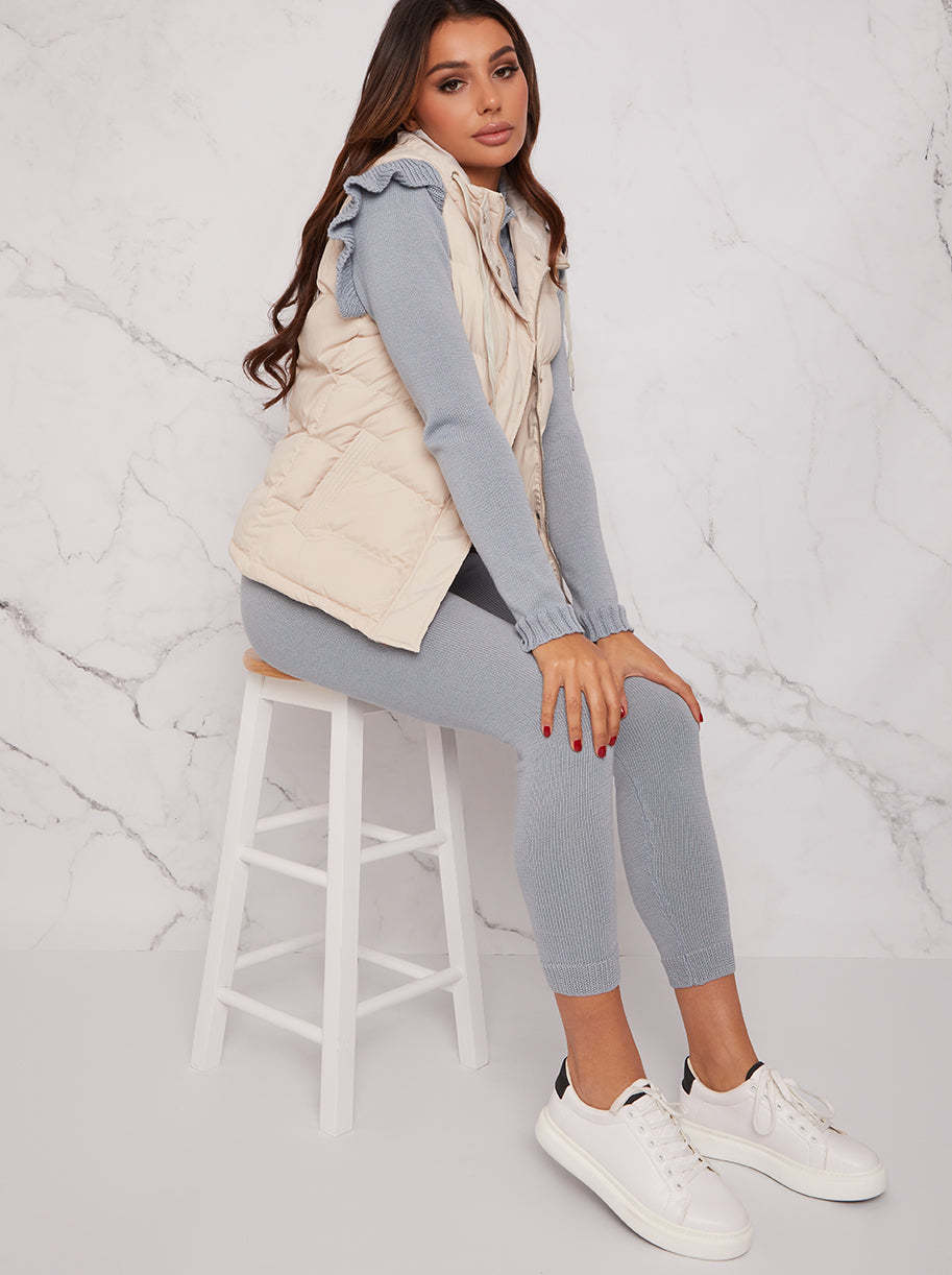 Two-Piece Ruffle Detail Loungewear Set in Blue