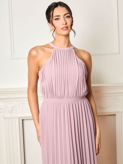 Pleated Chiffon Maxi Dress in Blush Pink