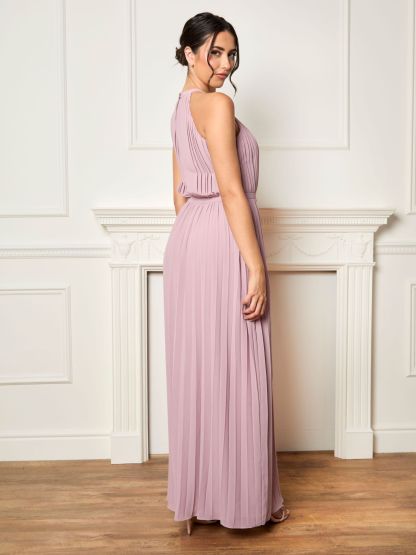 Pleated Chiffon Maxi Dress in Blush Pink