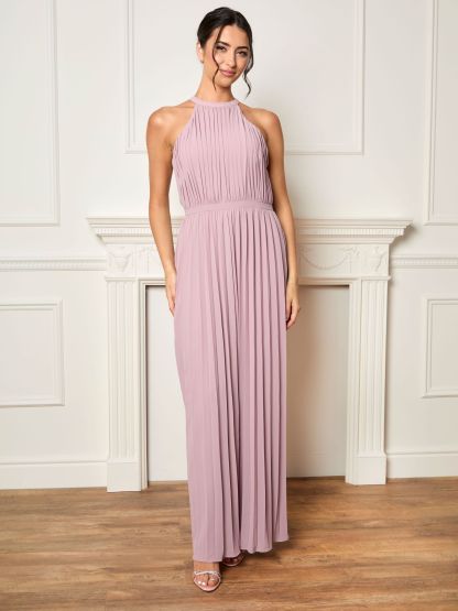 Pleated Chiffon Maxi Dress in Blush Pink