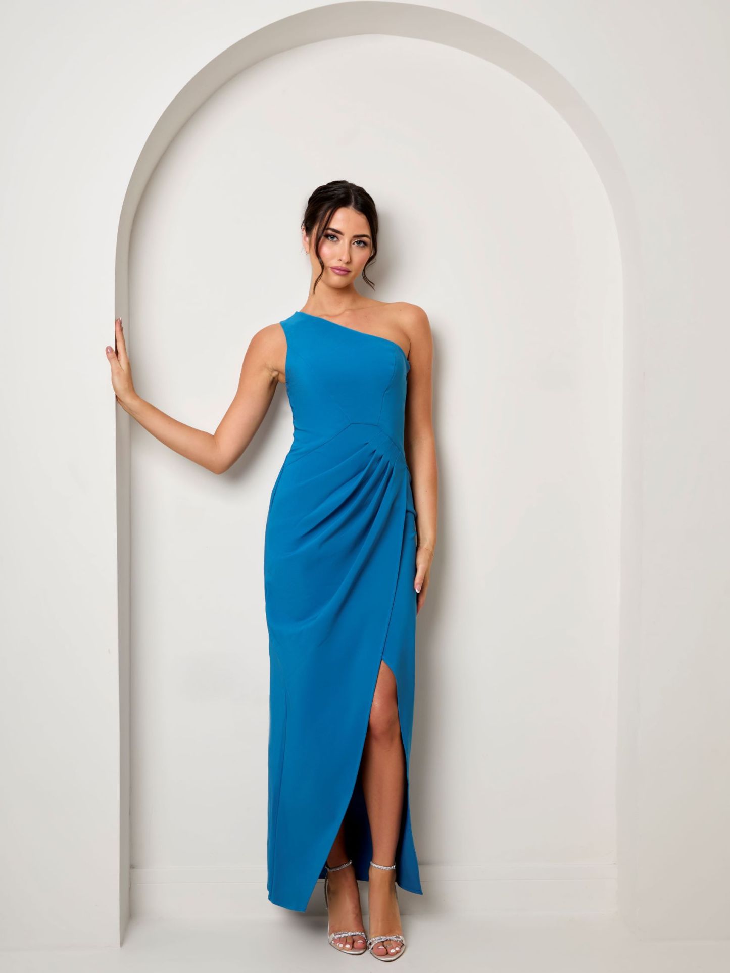 One Shoulder Bodycon Maxi Dress in Blue