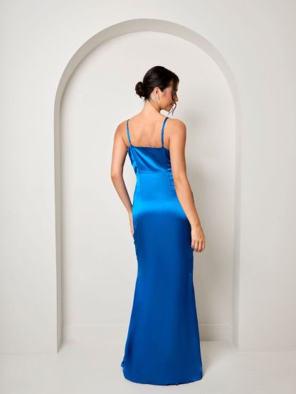 Twist Bodice Satin Maxi Dress in Cobalt