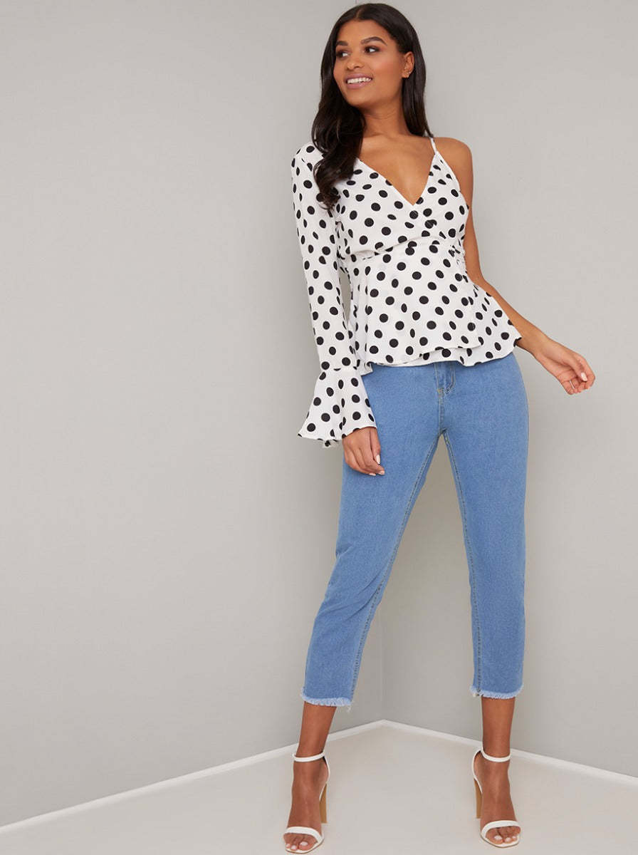 Polka Dot Wrap Style Top in White