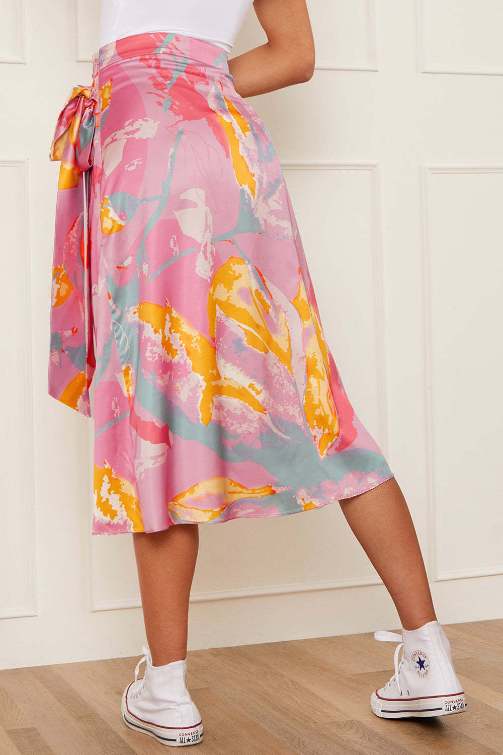 Print Wrap Midi Skirt in Pink