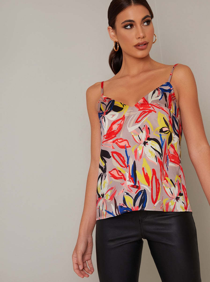 Tropical Print Cami Top in Brown