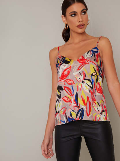 Tropical Print Cami Top in Brown