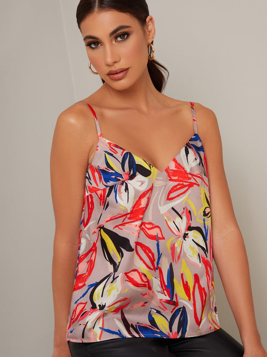 Tropical Print Cami Top in Brown