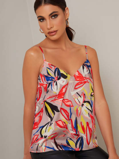 Tropical Print Cami Top in Brown