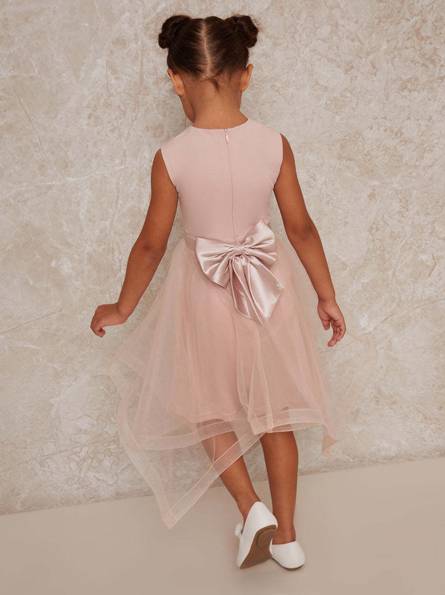 Girls Tulle Skirt Dress With Bow Back In Pink